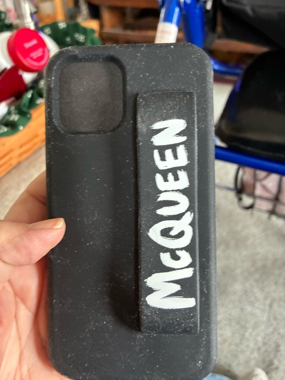 Alexander McQueen Black Phone Case with White Logo Strap
